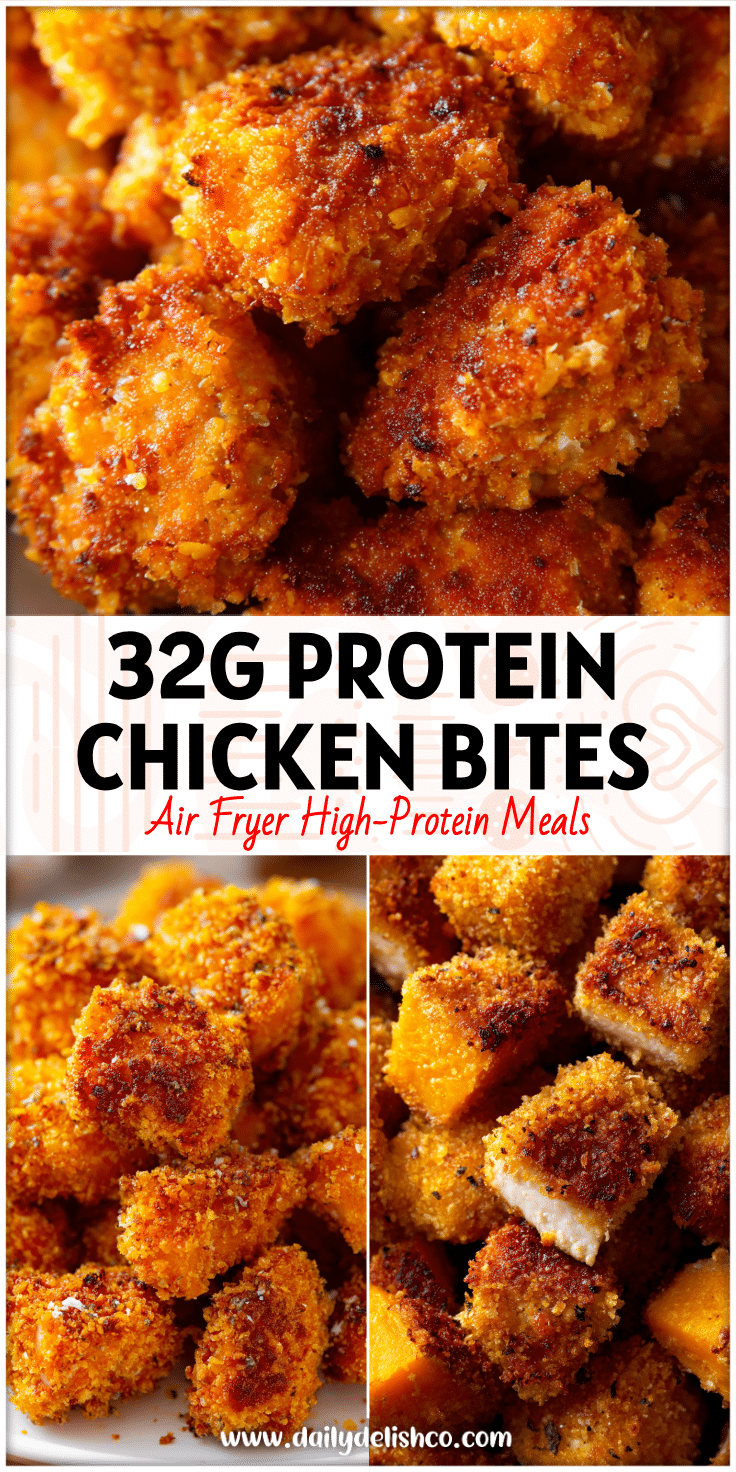 Golden Air Fryer Diced Chicken and Pumpkin Bites with crispy breaded coating and ranch seasoning.
